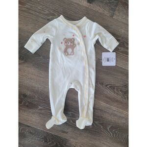 Sterling Baby Newborn Cream Star Teddy Bear Footed Sleeper Kimono Snap NEW #8